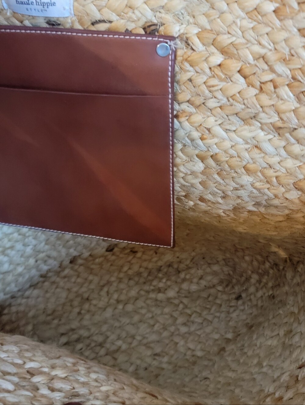 Haute Hippie Style Woven Straw Tote Bag Large Boho Beach Market Bag Brown Straps - Picture 7 of 9